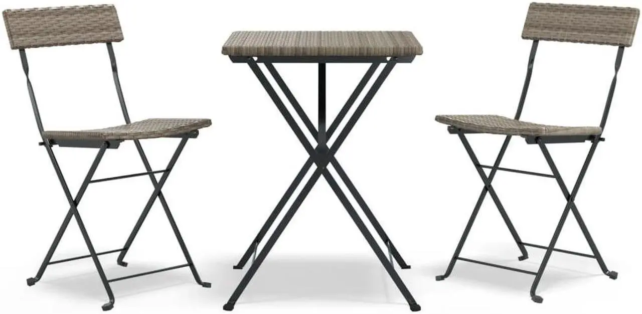 Alt view image 2 of 6 - vidaXL Bistro Set 3 Piece Wicker Outdoor Patio Furniture Set Gray Poly Rattan