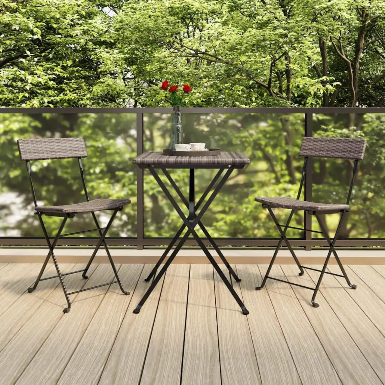 Main image of vidaXL Bistro Set 3 Piece Wicker Outdoor Patio Furniture Set Gray Poly Rattan