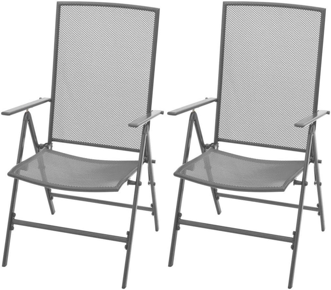 Alt view image 11 of 16 - vidaXL Stackable Patio Chairs 2 Pcs Stack Chair with Metal Frame Steel Gray