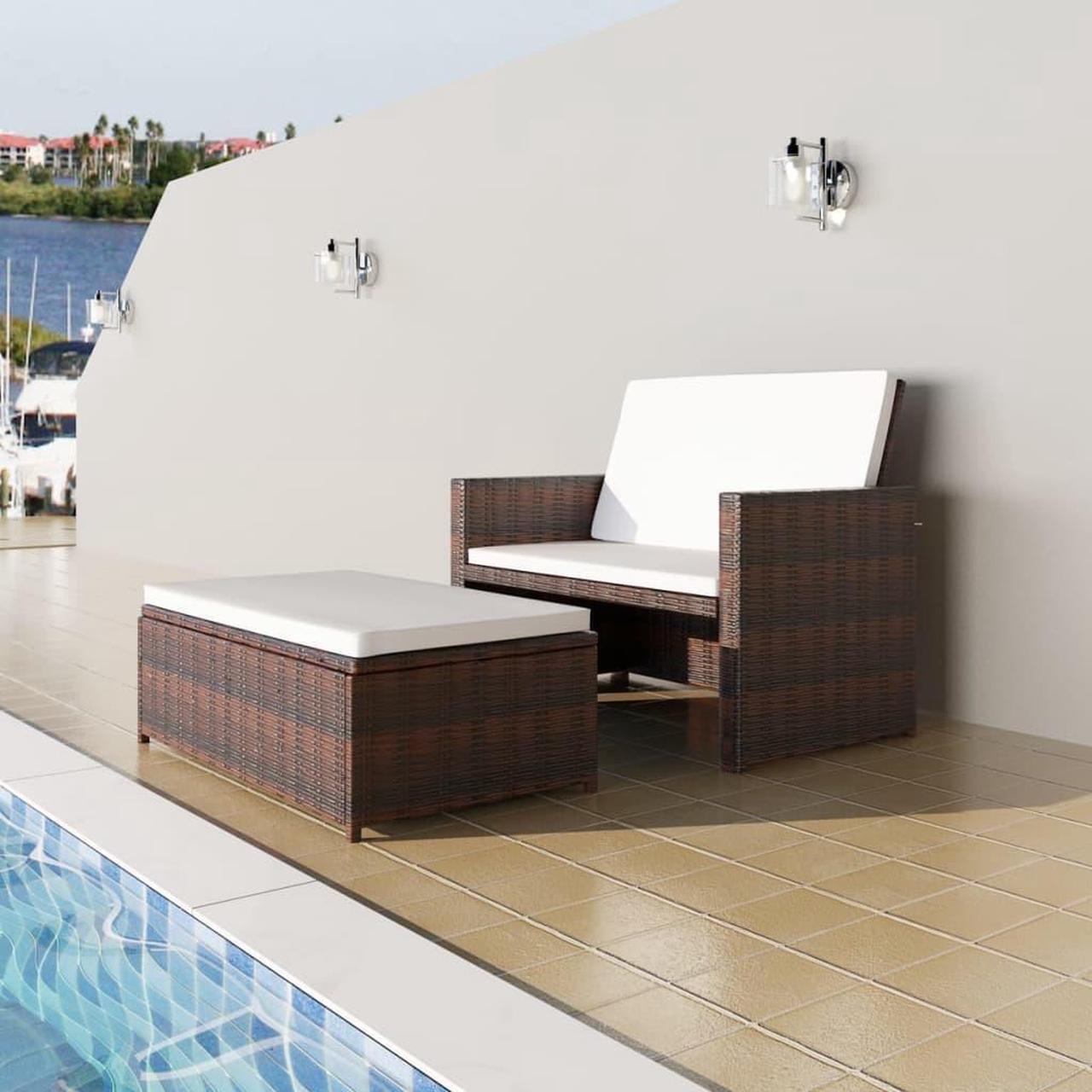 Alt view image 9 of 11 - vidaXL 2 Seater Sofa Patio Wicker Sleeper Sofa with Cushions PE Rattan Brown