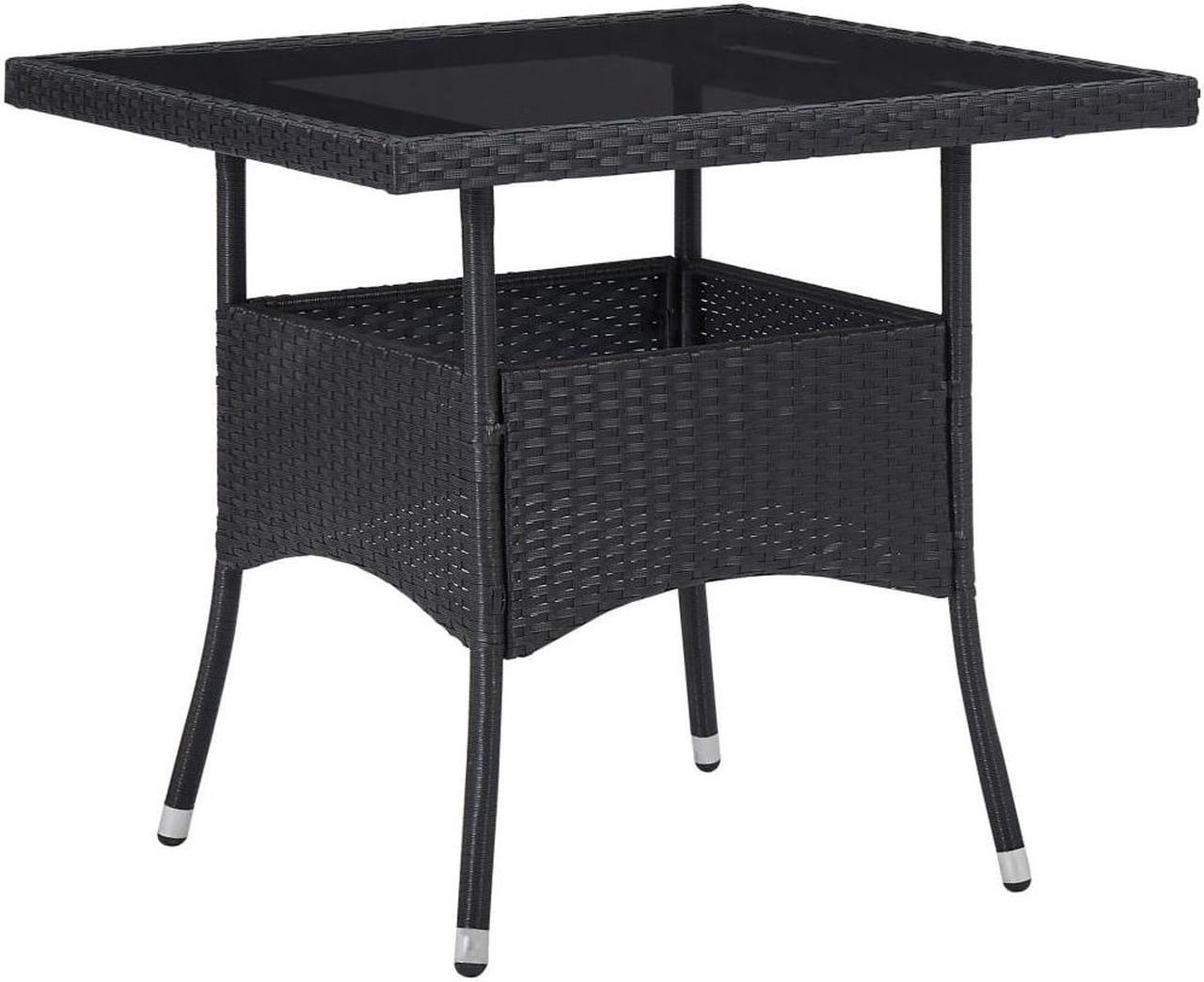 Alt view image 9 of 10 - vidaXL Outdoor Dining Table Garden Patio Table with Glass Top PE Rattan Black