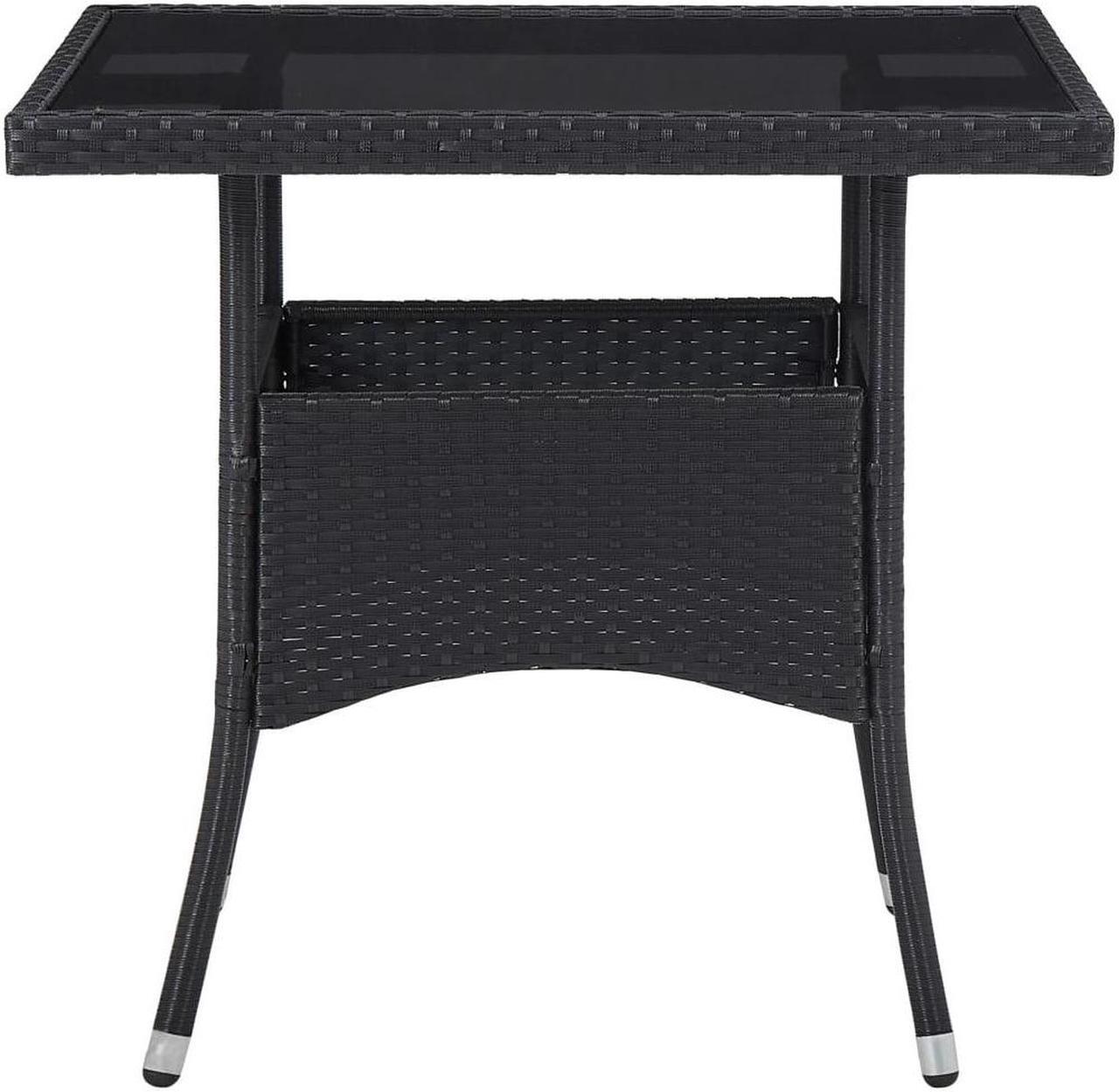 Alt view image 10 of 10 - vidaXL Outdoor Dining Table Garden Patio Table with Glass Top PE Rattan Black