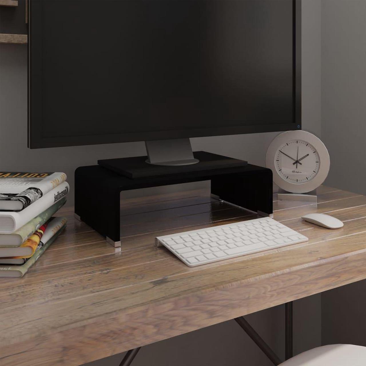 Alt view image 12 of 12 - vidaXL TV Stand Monitor Stand Desktop Stand TV Console Media Unit Glass Black