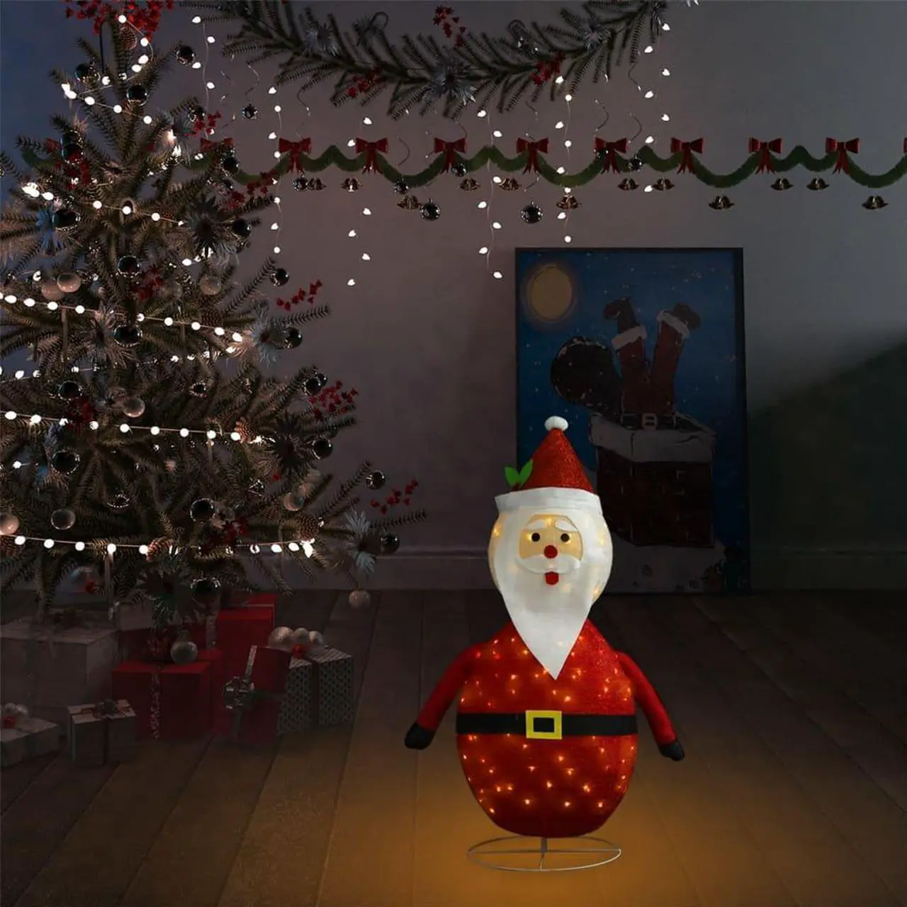 Alt view image 11 of 16 - vidaXL Christmas Decoration Xmas Santa Claus Figure with LEDs Luxury Fabric