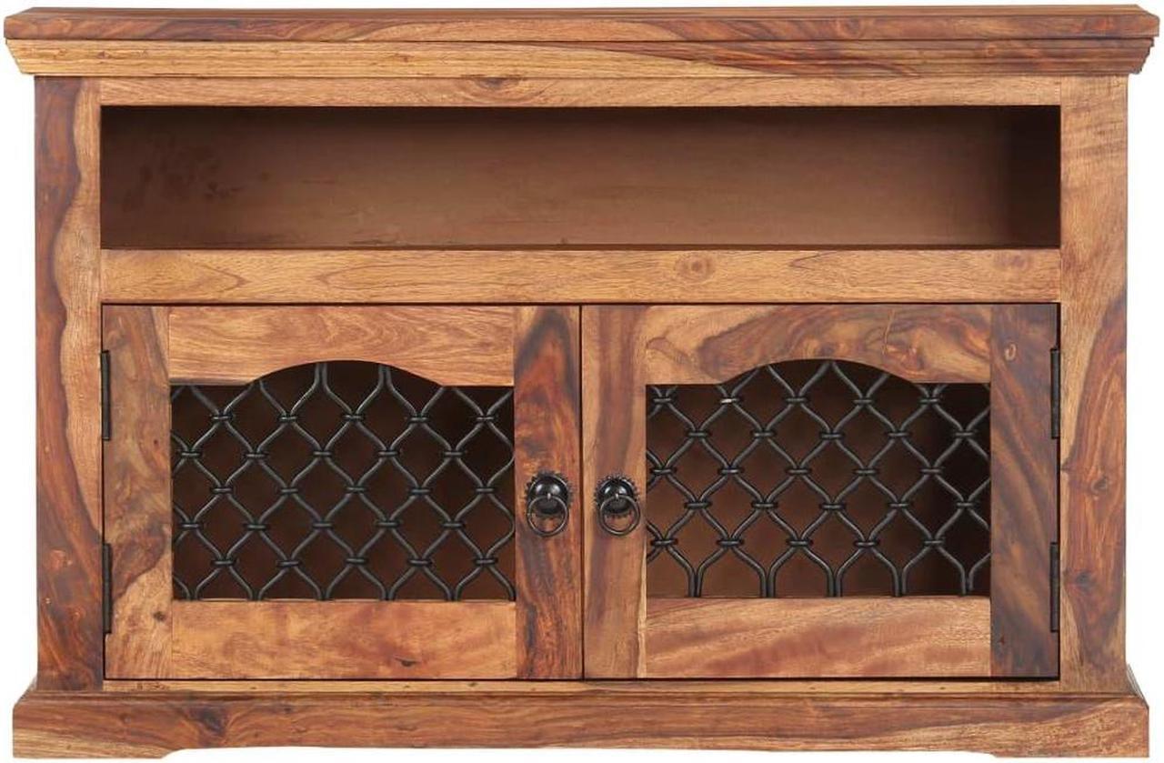 Alt view image 16 of 18 - vidaXL TV Cabinet Light Brown Solid Acacia Wood 35.4 x 11.8 x 23.6 in
