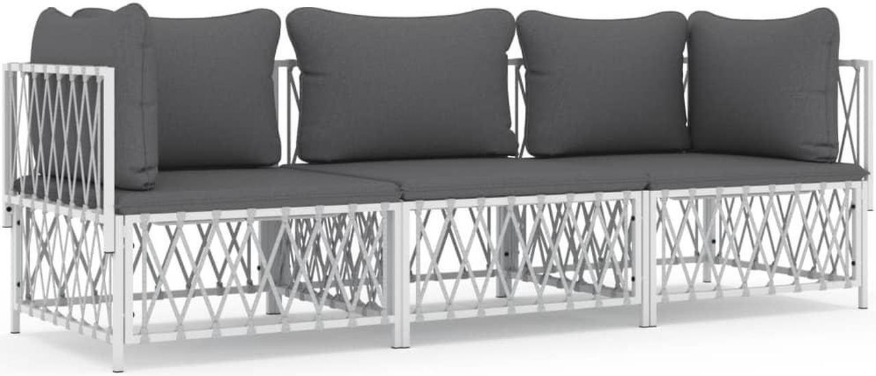 Alt view image 2 of 6 - vidaXL Patio Furniture Set 3 Piece Sectional Sofa with Cushions White Steel