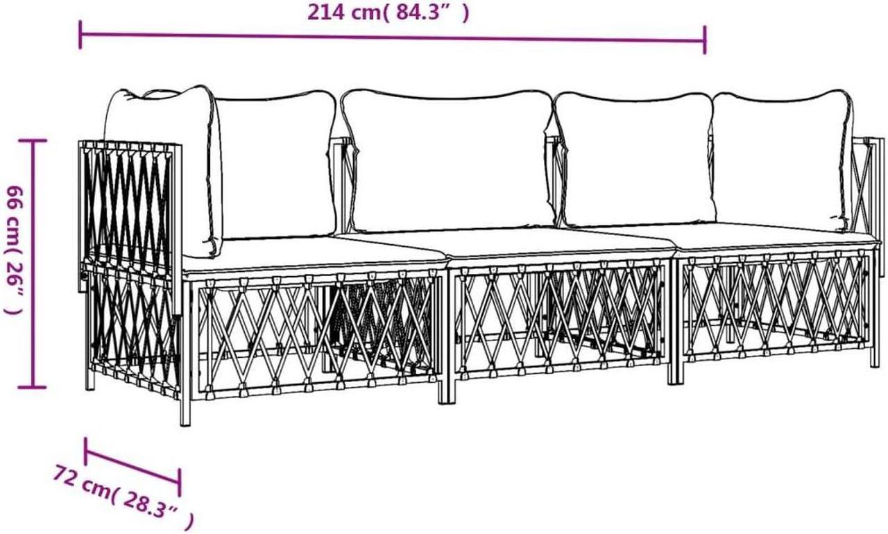 Alt view image 4 of 6 - vidaXL Patio Furniture Set 3 Piece Sectional Sofa with Cushions White Steel