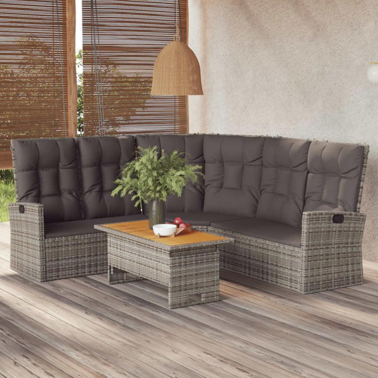 Main image of vidaXL Patio Furniture Reclining Sectional Sofa with Cushions Gray Poly Rattan