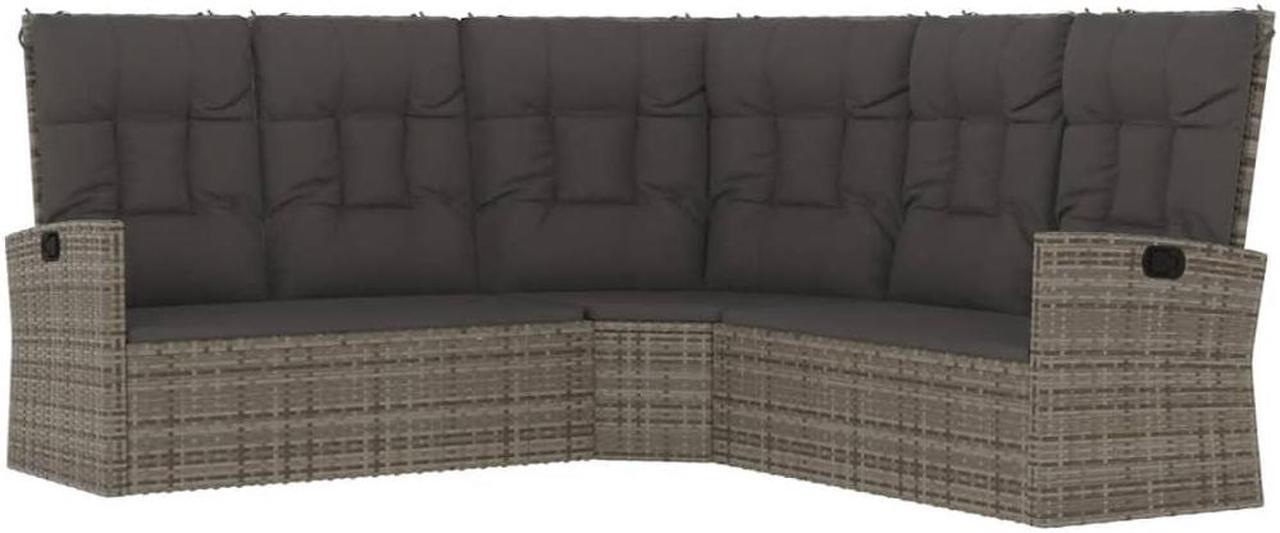 Alt view image 2 of 7 - vidaXL Patio Furniture Reclining Sectional Sofa with Cushions Gray Poly Rattan