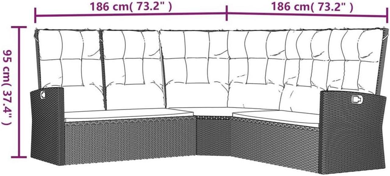 Alt view image 4 of 7 - vidaXL Patio Furniture Reclining Sectional Sofa with Cushions Gray Poly Rattan