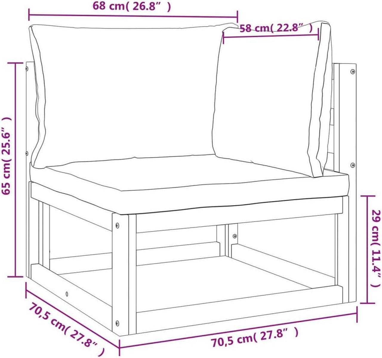 Alt view image 4 of 6 - vidaXL Patio Furniture Set 3 Piece Sofa with Light Gray Cushions Solid Wood