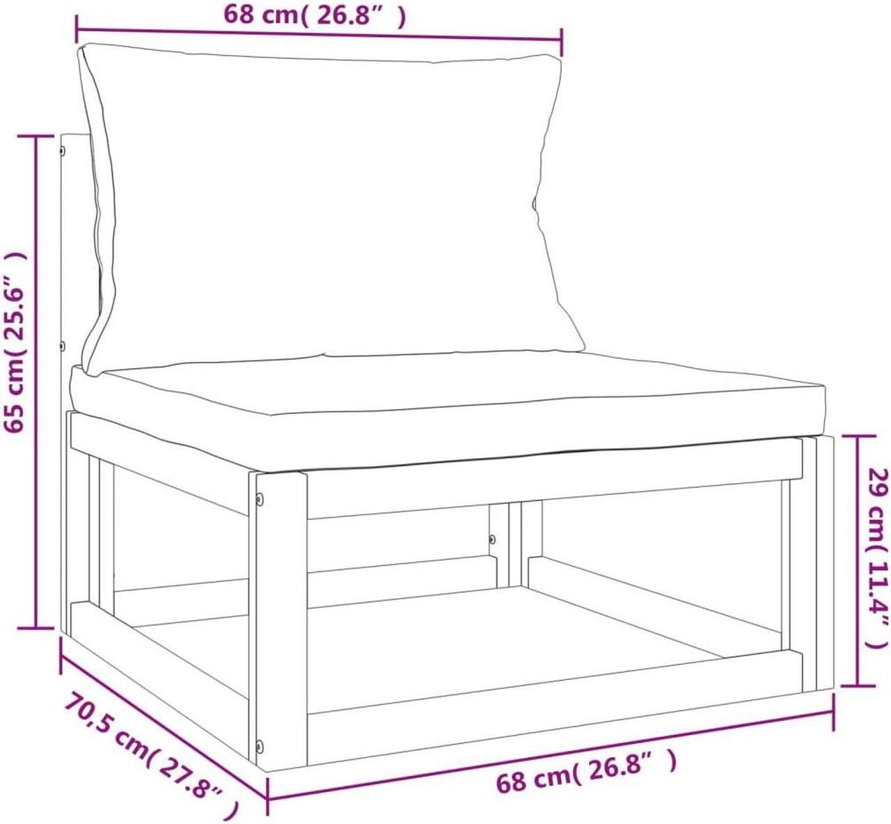 Alt view image 6 of 6 - vidaXL Patio Furniture Set 3 Piece Sofa with Light Gray Cushions Solid Wood