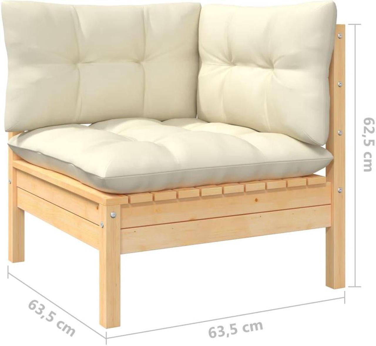 Alt view image 11 of 13 - vidaXL 3 Piece Patio Lounge Set with Cream Cushions Solid Pinewood