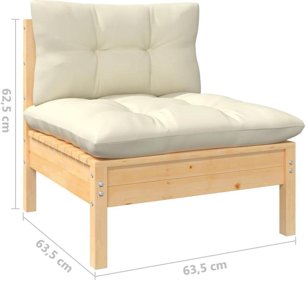 Alt view image 13 of 13 - vidaXL 3 Piece Patio Lounge Set with Cream Cushions Solid Pinewood
