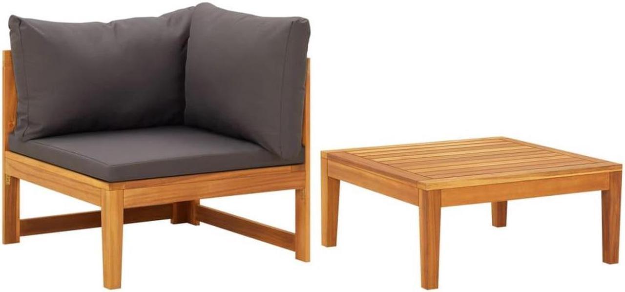 Alt view image 12 of 16 - vidaXL 2 Piece Patio Lounge Set with Dark Gray Cushions Acacia Wood