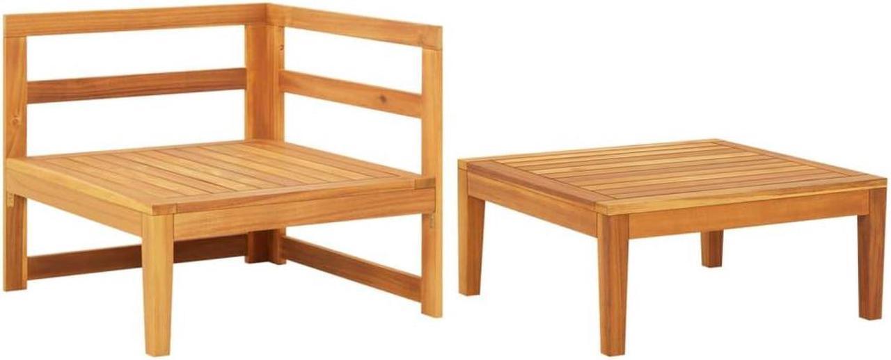 Alt view image 13 of 16 - vidaXL 2 Piece Patio Lounge Set with Dark Gray Cushions Acacia Wood