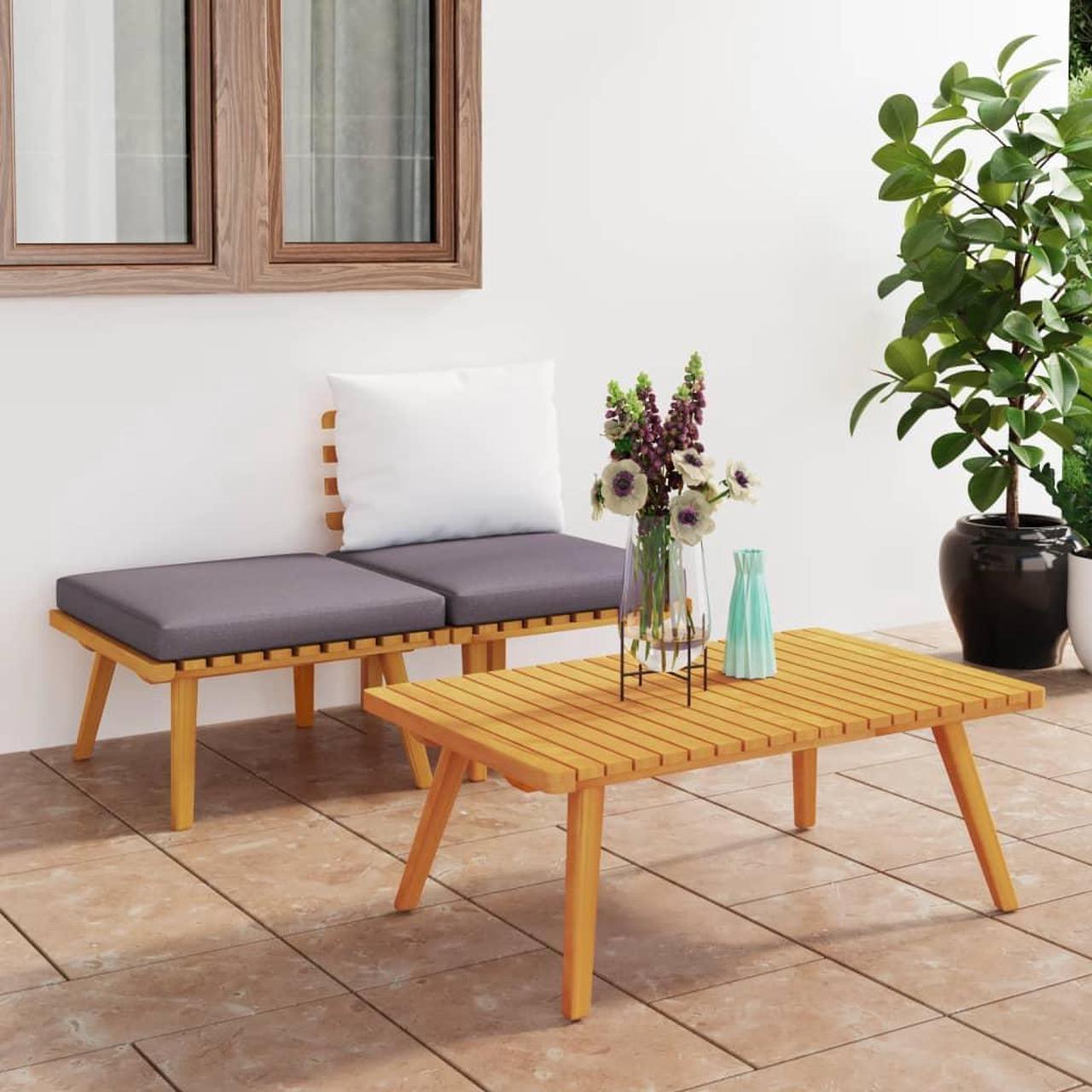 Alt view image 12 of 18 - vidaXL 3 Piece Patio Lounge Set with Cushions Solid Acacia Wood