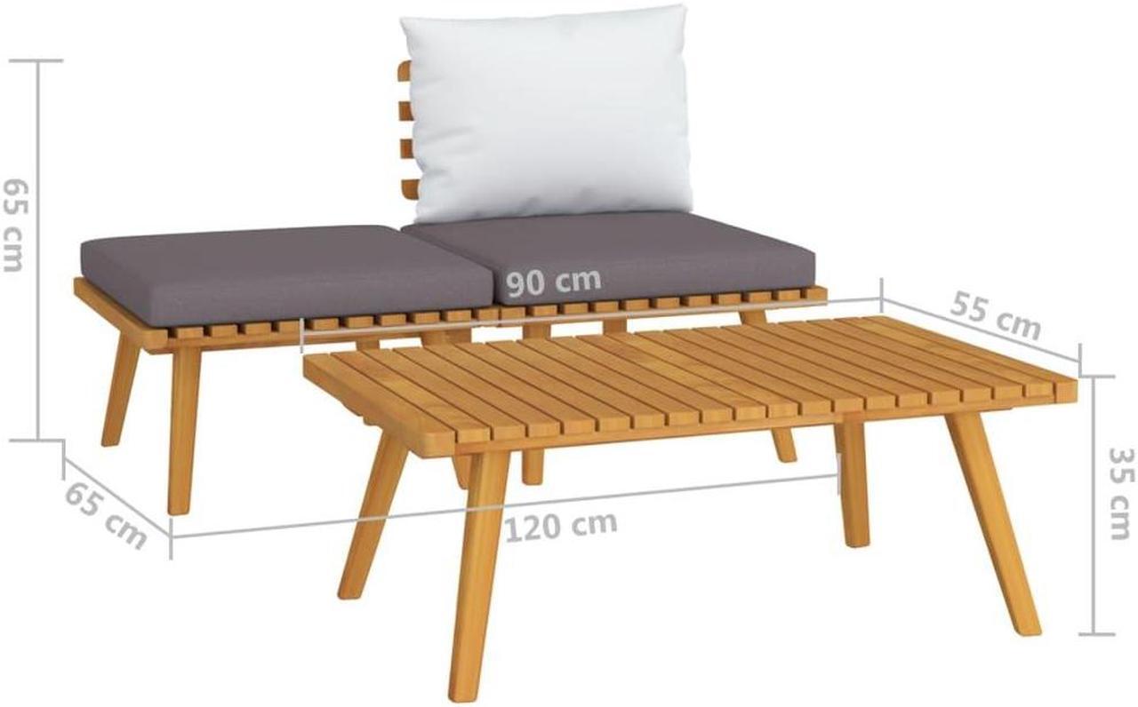 Alt view image 15 of 18 - vidaXL 3 Piece Patio Lounge Set with Cushions Solid Acacia Wood