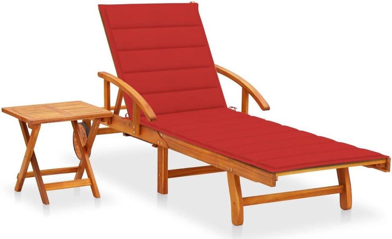 Main image of vidaXL Solid Acacia Wood Patio Sun Lounger with Table and Cushion Lounge Set