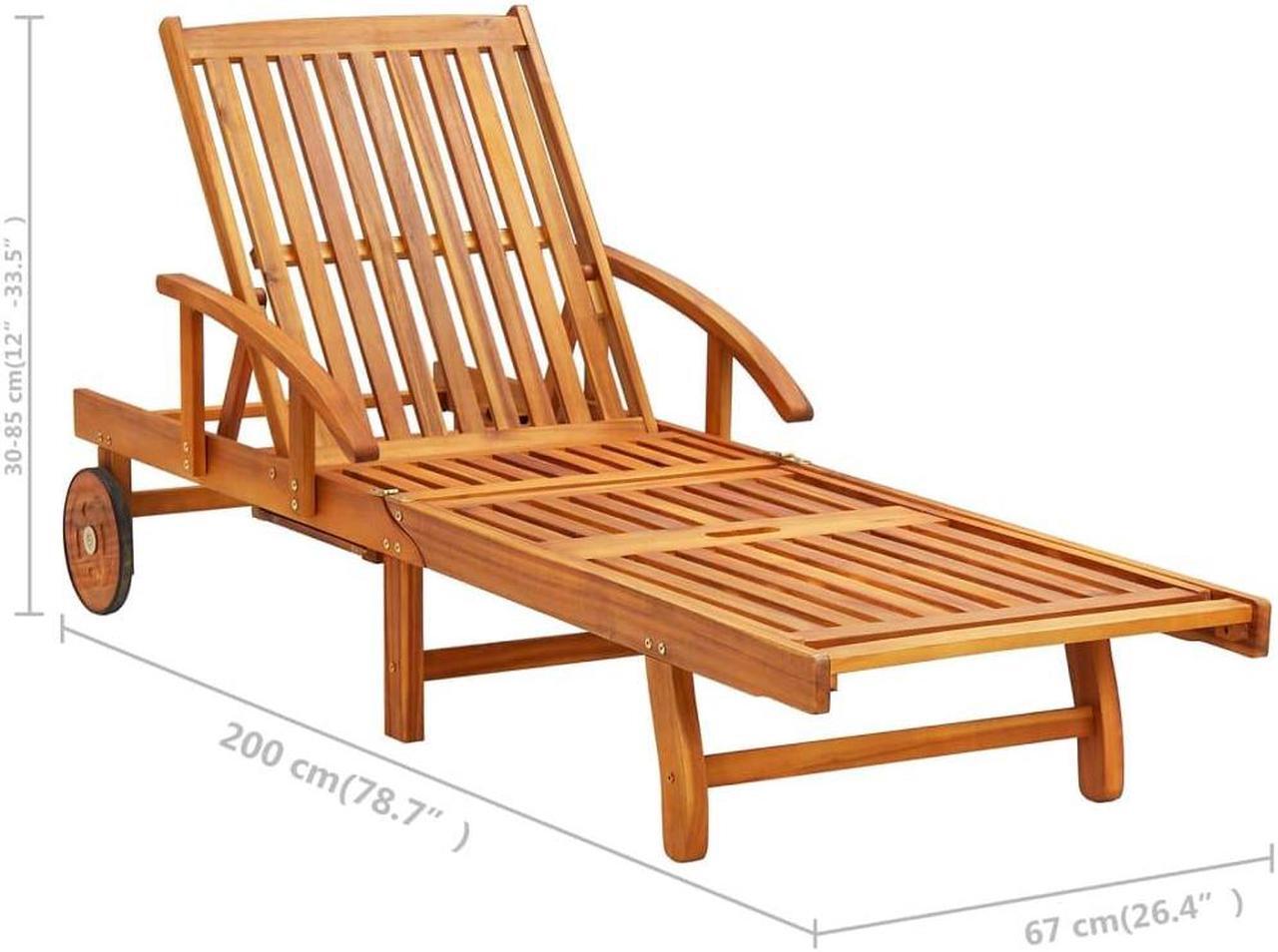 Alt view image 3 of 7 - vidaXL Solid Acacia Wood Patio Sun Lounger with Table and Cushion Lounge Set