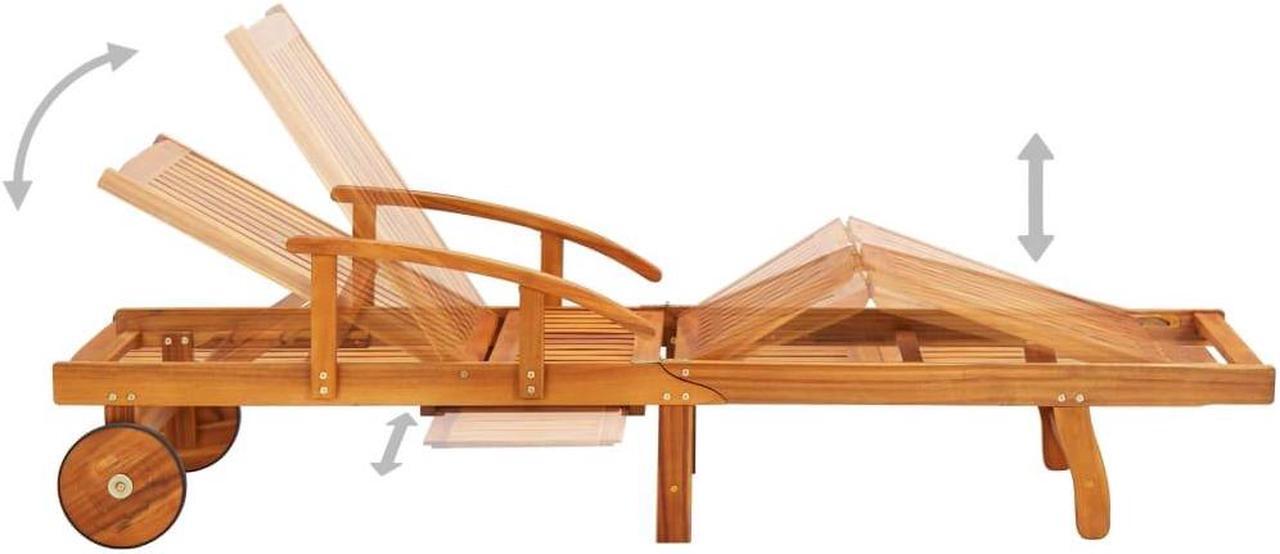 Alt view image 2 of 7 - vidaXL Solid Acacia Wood Patio Sun Lounger with Table and Cushion Lounge Set