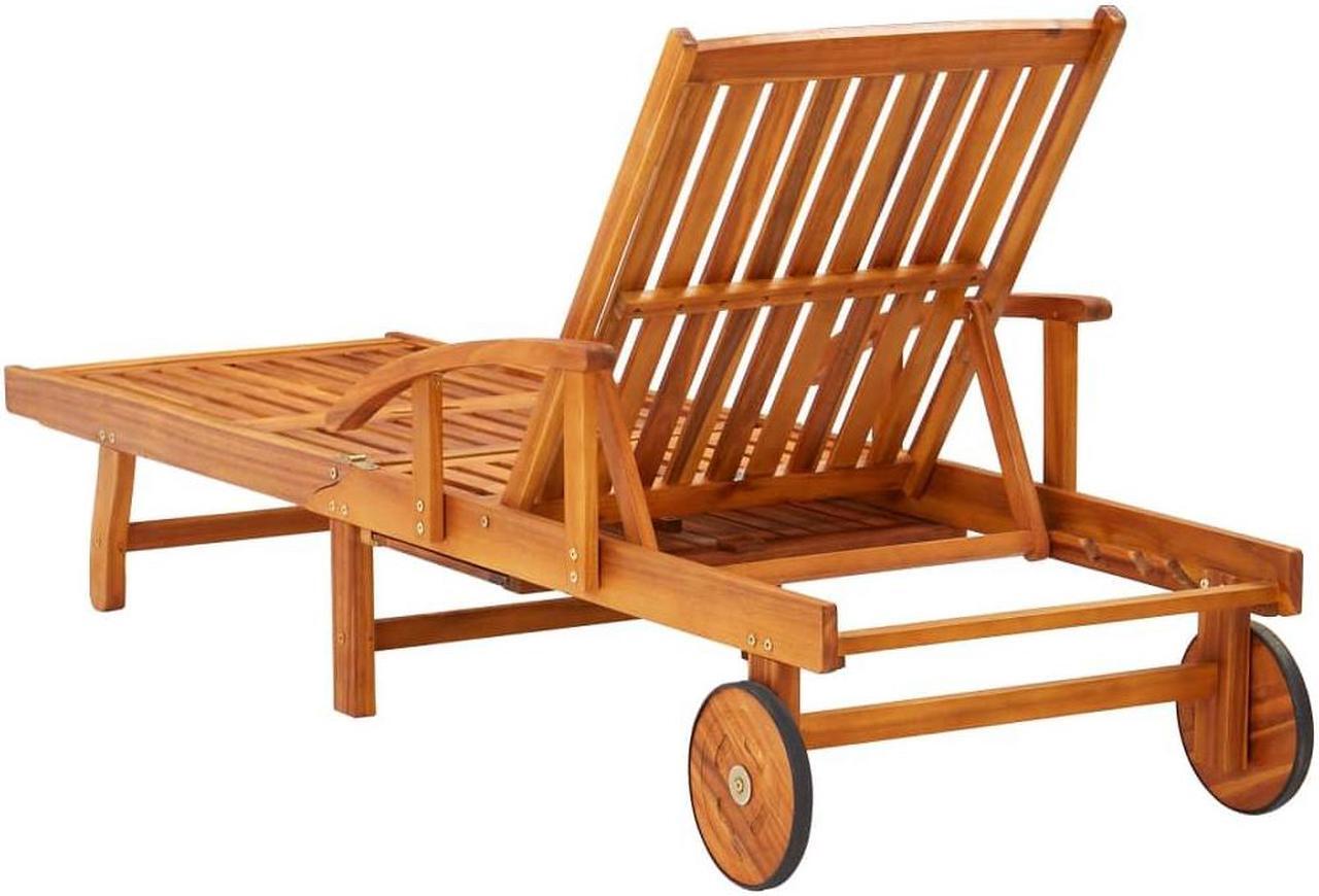 Alt view image 4 of 7 - vidaXL Solid Acacia Wood Patio Sun Lounger with Table and Cushion Lounge Set