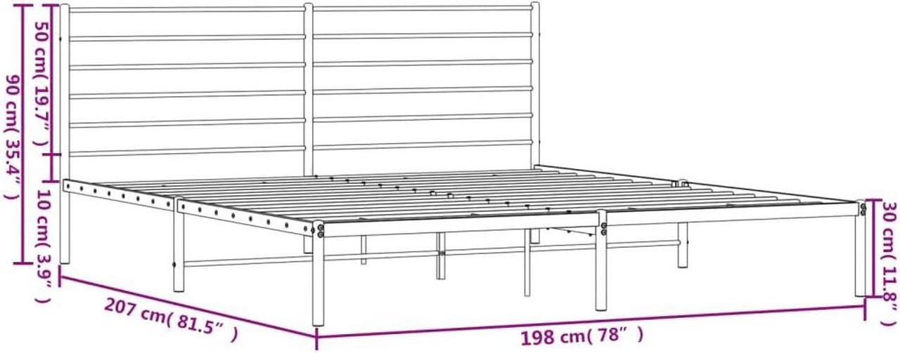 Alt view image 4 of 7 - vidaXL 12 Inch King Metal Bed Frame with Headboard, No Box Spring Needed, Noise Free Platform Bed Frame with Steel Slats, Easy Assembly, Under Bed Storage, Minimalist, White
