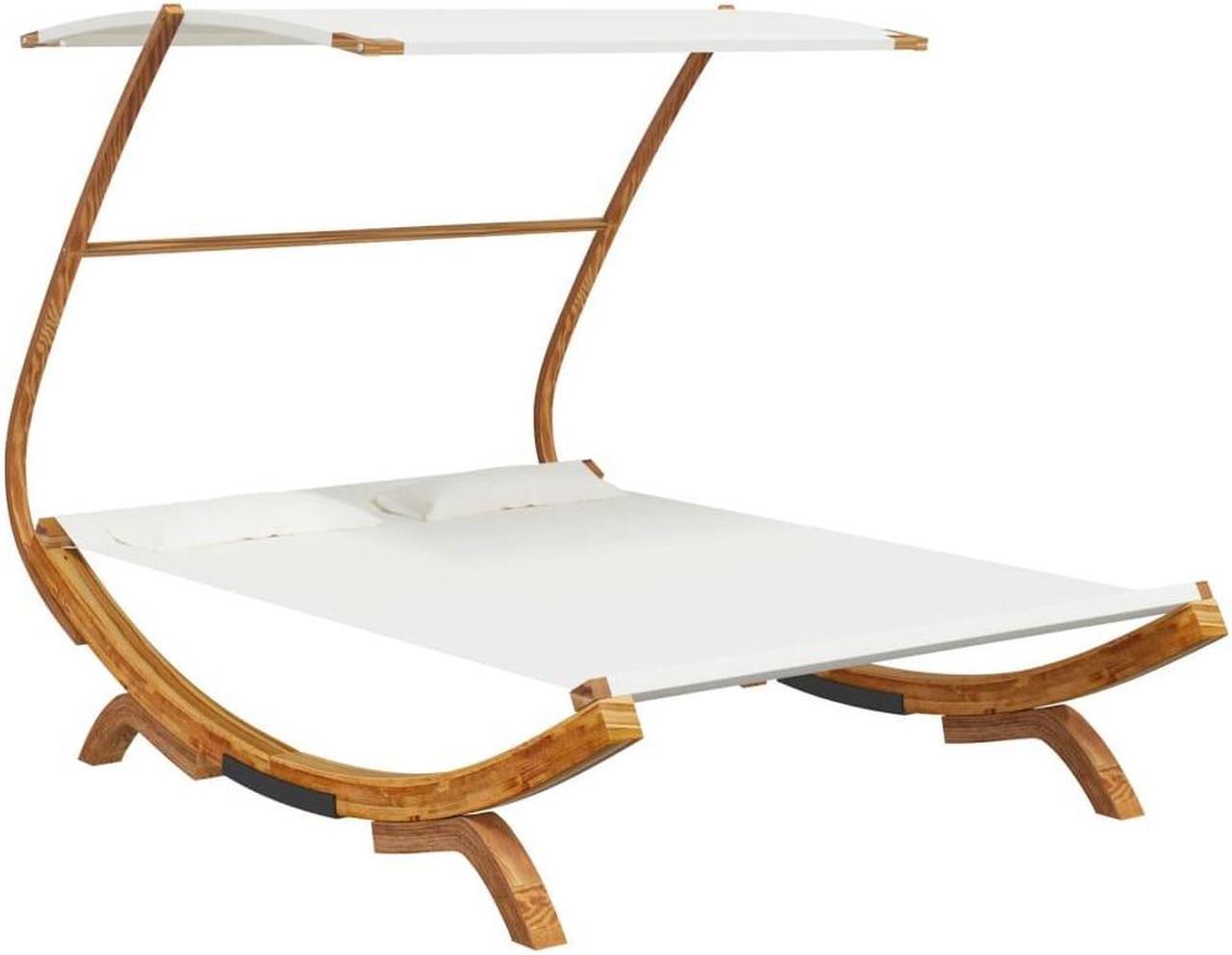 Alt view image 6 of 9 - vidaXL Patio Lounge Bed with Canopy 65"x79.9"x54.3" Solid Bent Wood Cream