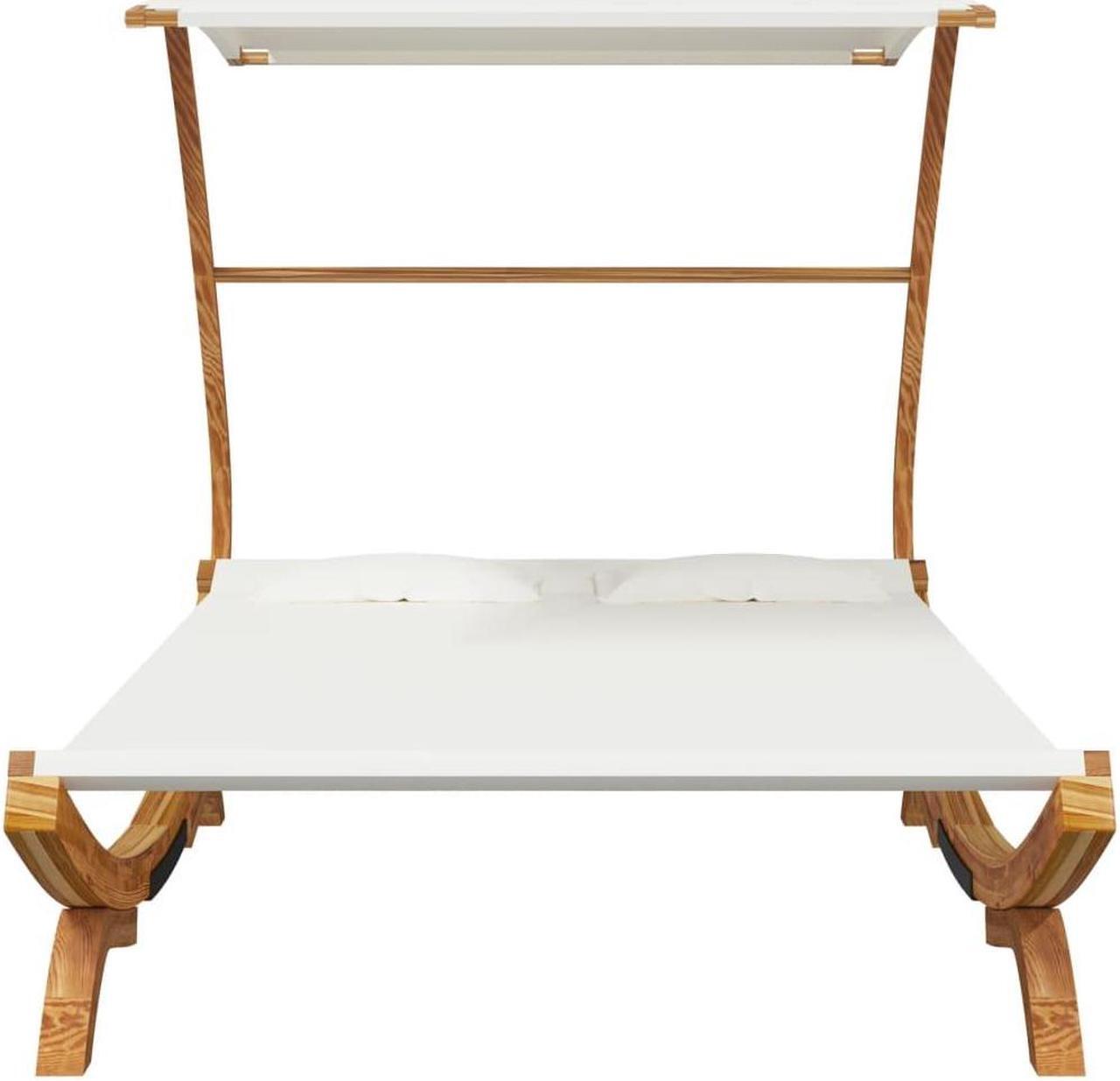 Alt view image 7 of 9 - vidaXL Patio Lounge Bed with Canopy 65"x79.9"x54.3" Solid Bent Wood Cream