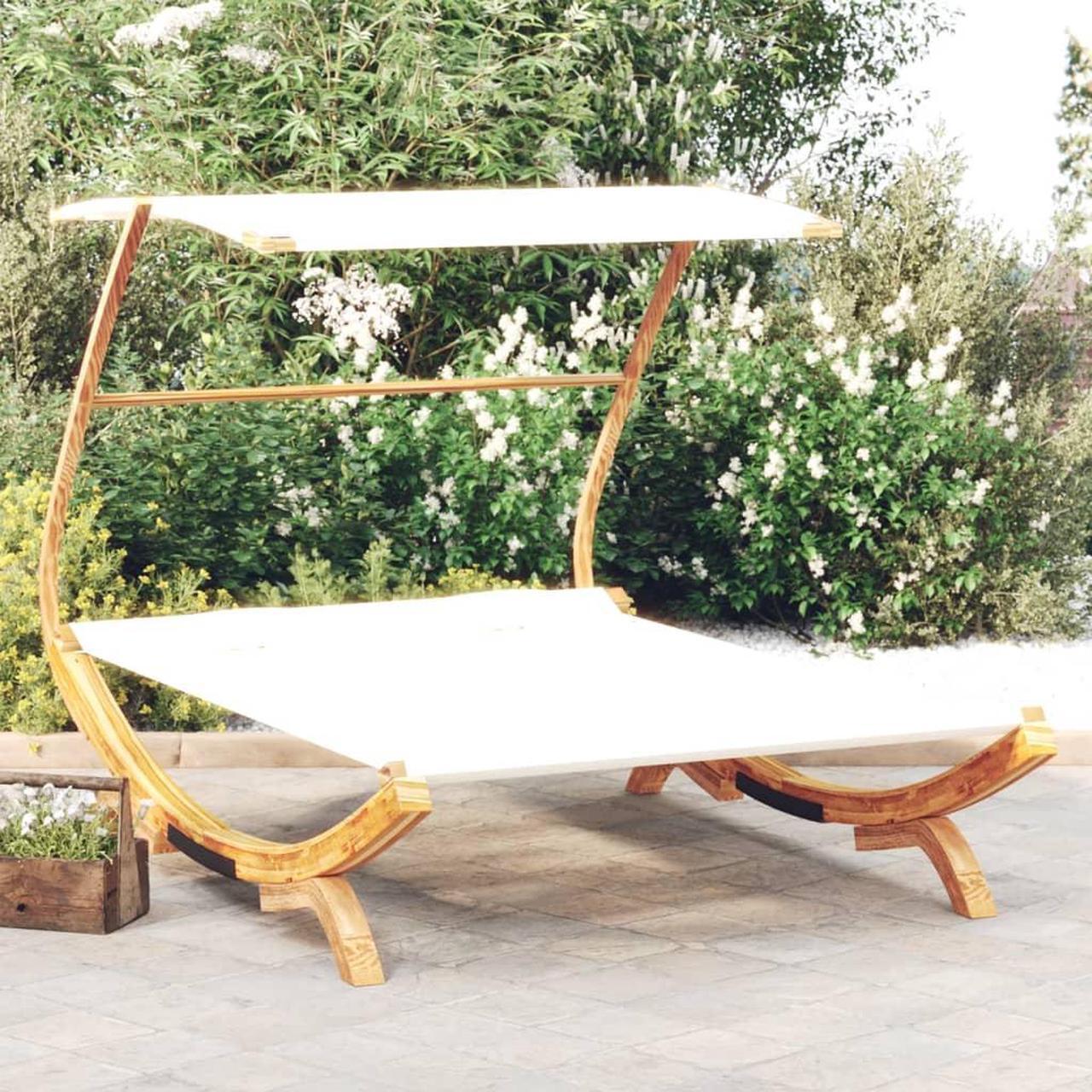 Alt view image 5 of 9 - vidaXL Patio Lounge Bed with Canopy 65"x79.9"x54.3" Solid Bent Wood Cream