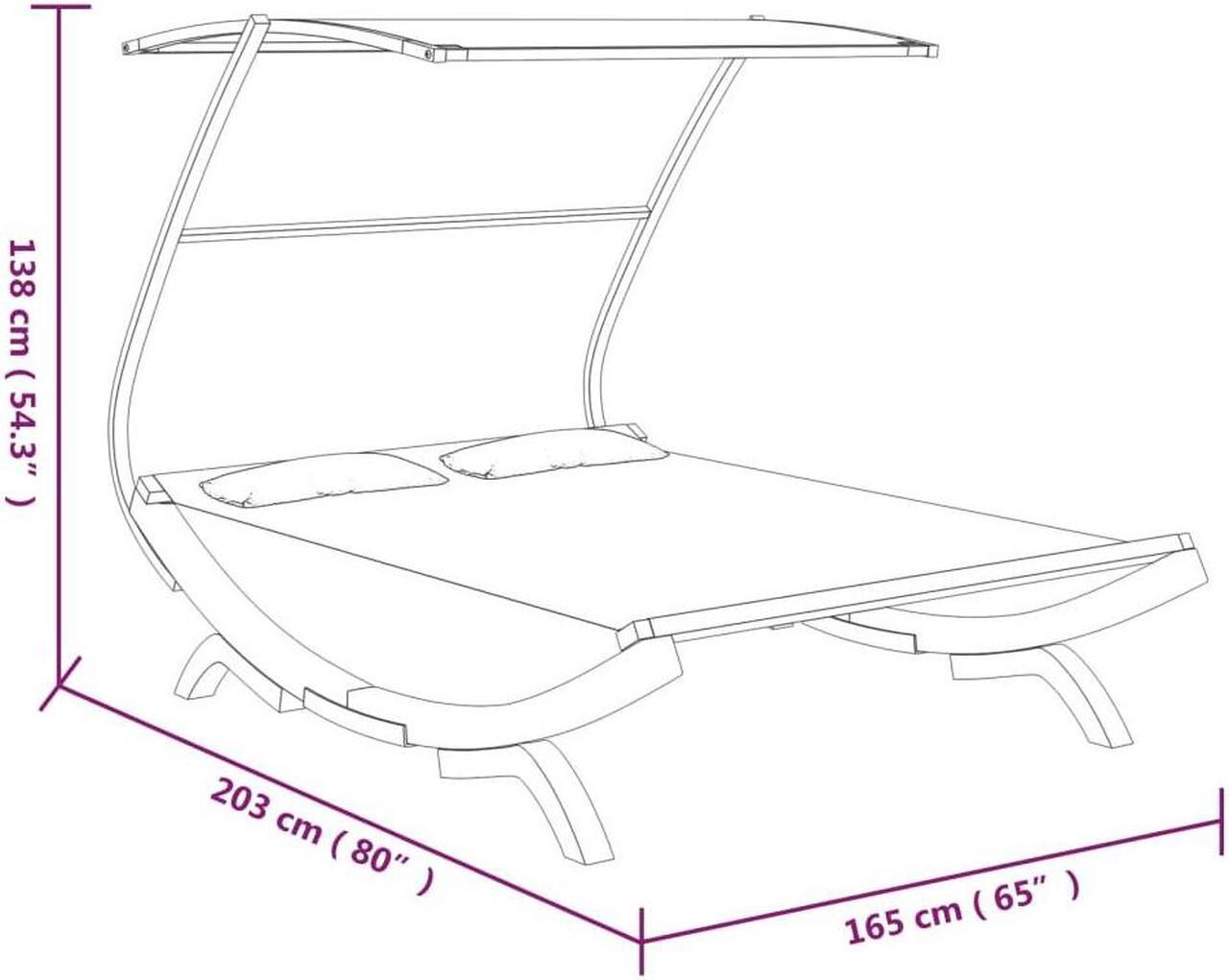 Alt view image 8 of 9 - vidaXL Patio Lounge Bed with Canopy 65"x79.9"x54.3" Solid Bent Wood Cream