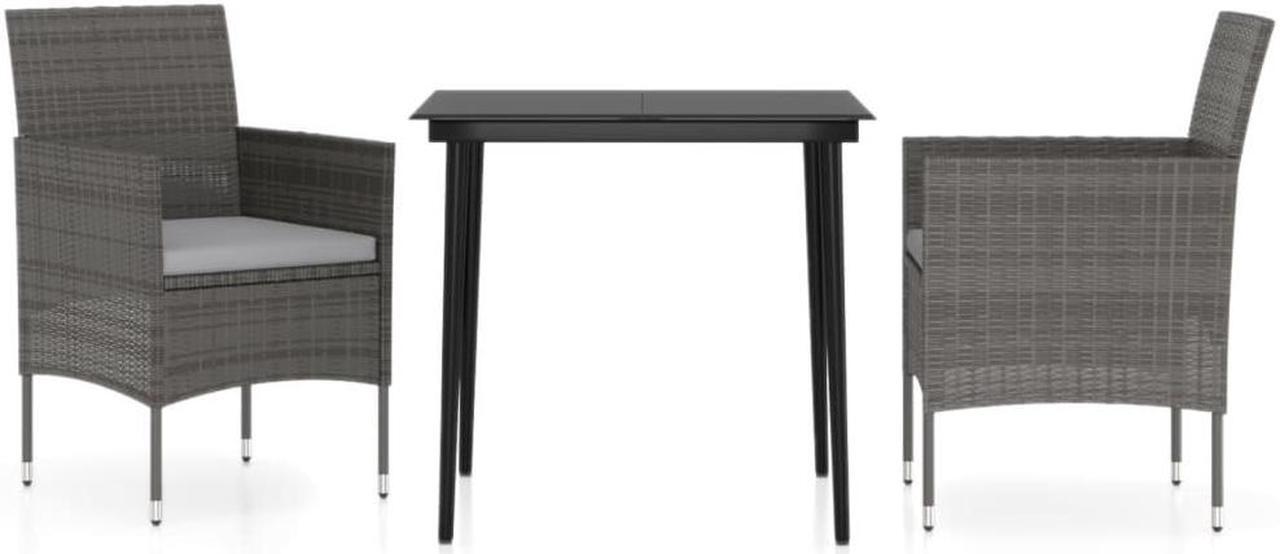 Alt view image 2 of 6 - vidaXL Patio Dining Set Outdoor Dining Table and Chair 3 Piece Gray and Black