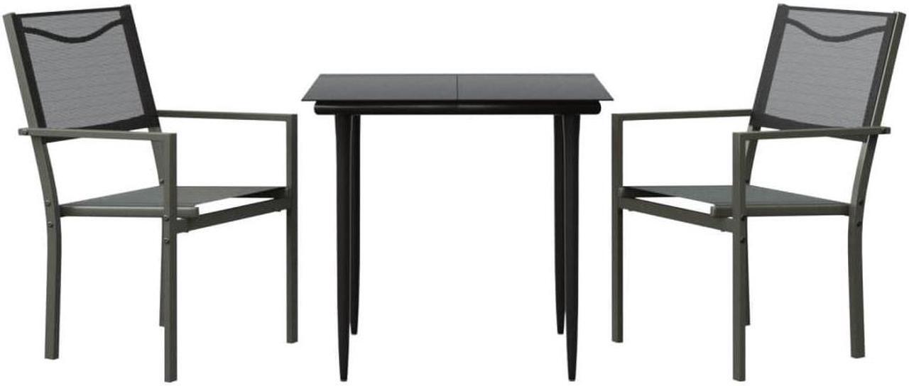 Alt view image 2 of 6 - vidaXL Patio Dining Set Outdoor Furniture 3 Piece Black Steel and Textilene