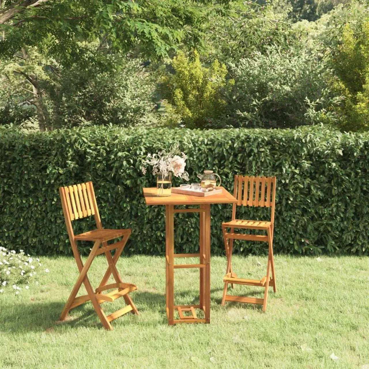 Main image of vidaXL Bar Stool 2 Pcs Folding Counter Stool Patio Furniture Solid Wood Acacia