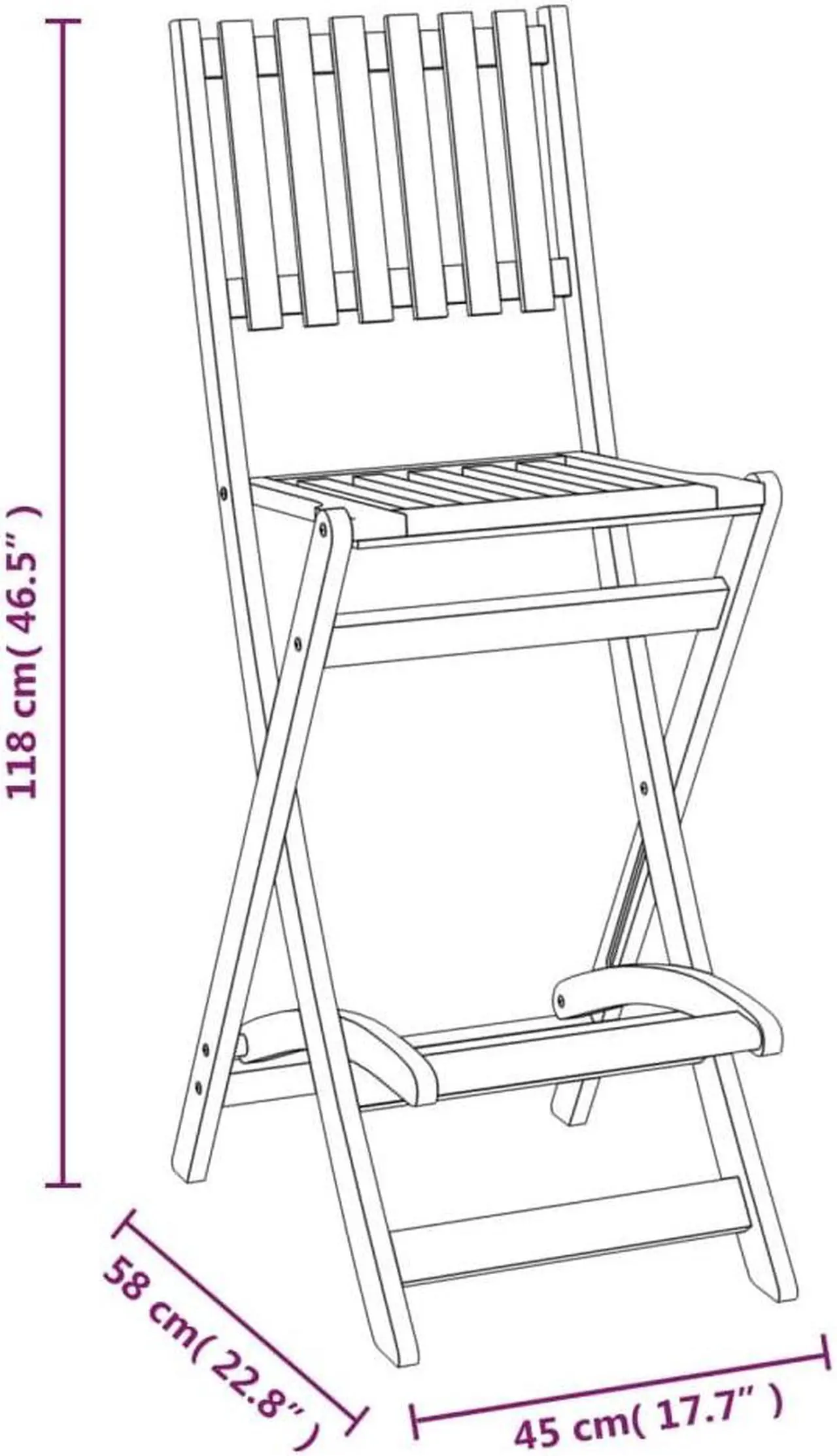 Alt view image 4 of 5 - vidaXL Bar Stool 2 Pcs Folding Counter Stool Patio Furniture Solid Wood Acacia