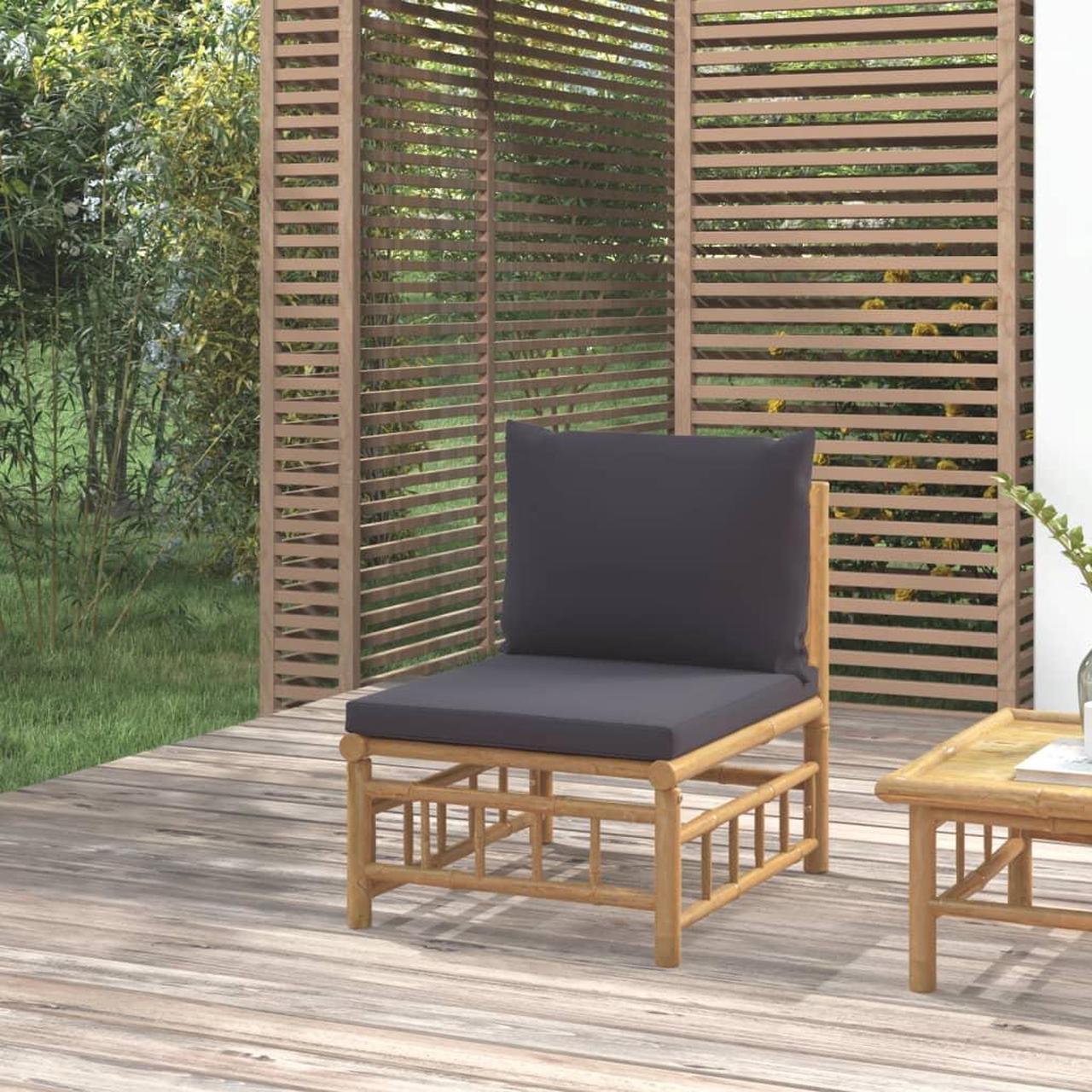 Main image of vidaXL Patio Furniture Outdoor Sofa Garden Couch with Dark Gray Cushions Bamboo