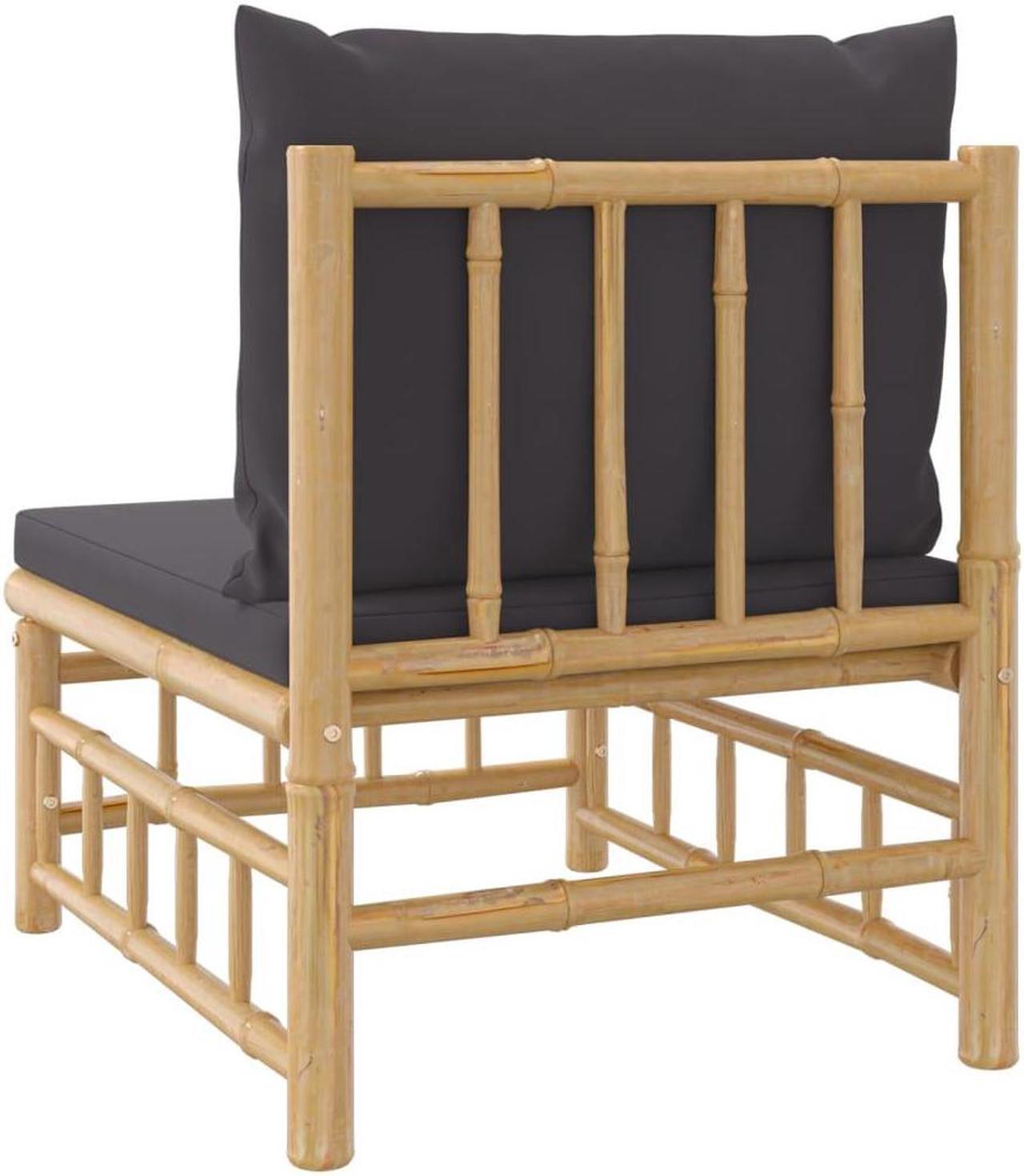 Alt view image 5 of 7 - vidaXL Patio Furniture Outdoor Sofa Garden Couch with Dark Gray Cushions Bamboo