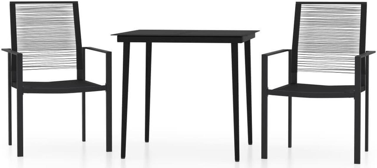 Alt view image 2 of 6 - vidaXL Patio Dining Set 3 Piece Black Garden Outdoor Table and Chair Furniture