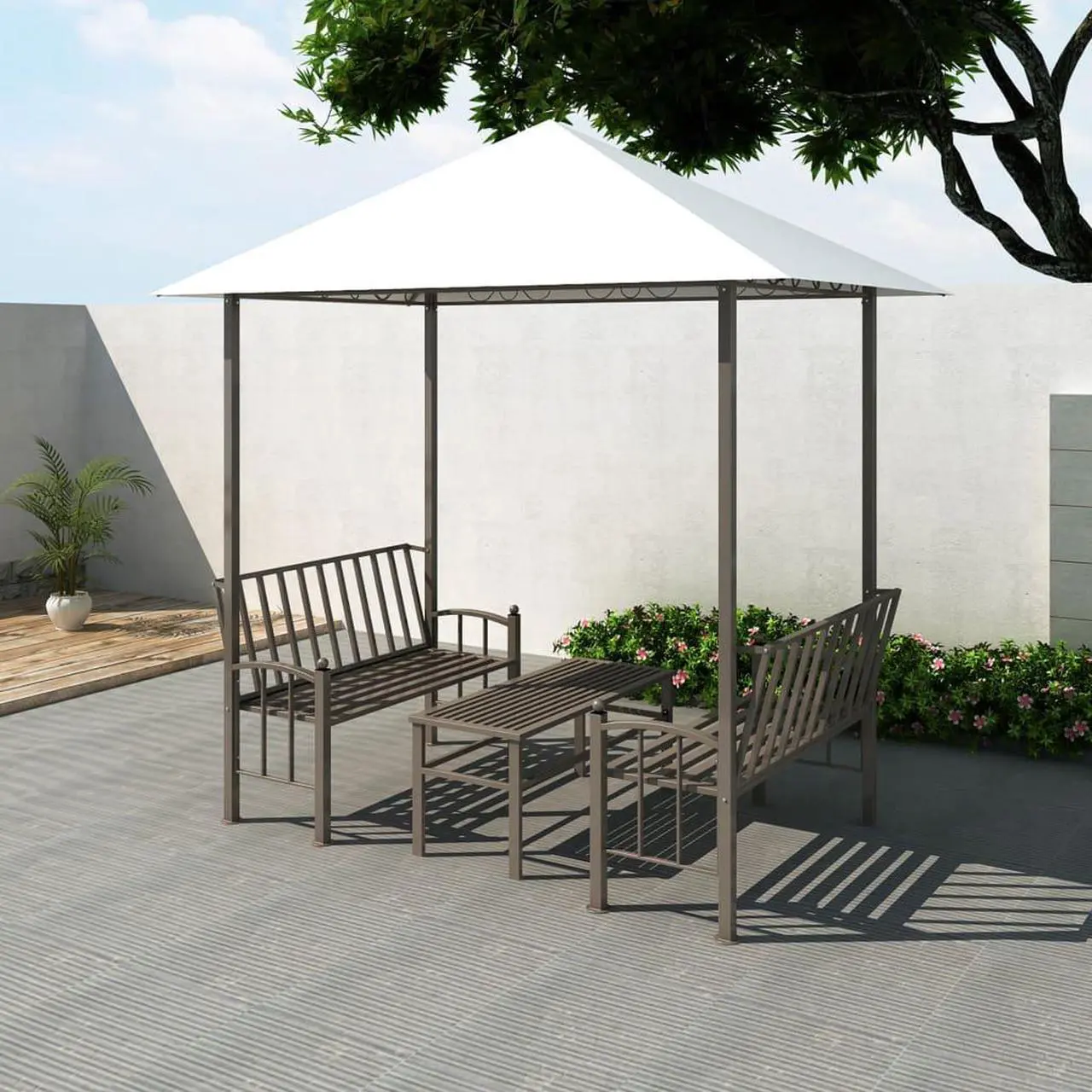 Alt view image 7 of 7 - vidaXL Gazebo Patio Pavilion with Table and Benches Sun Shelter Canopy Tent