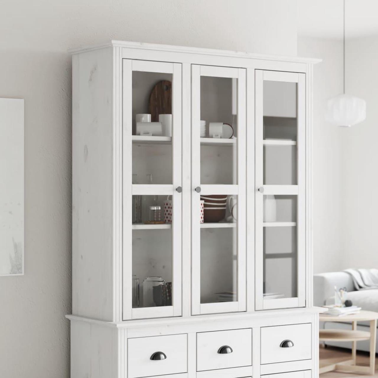 Main image of vidaXL Cabinet Storage Book Cabinet with Glass Doors BODO White Solid Wood Pine