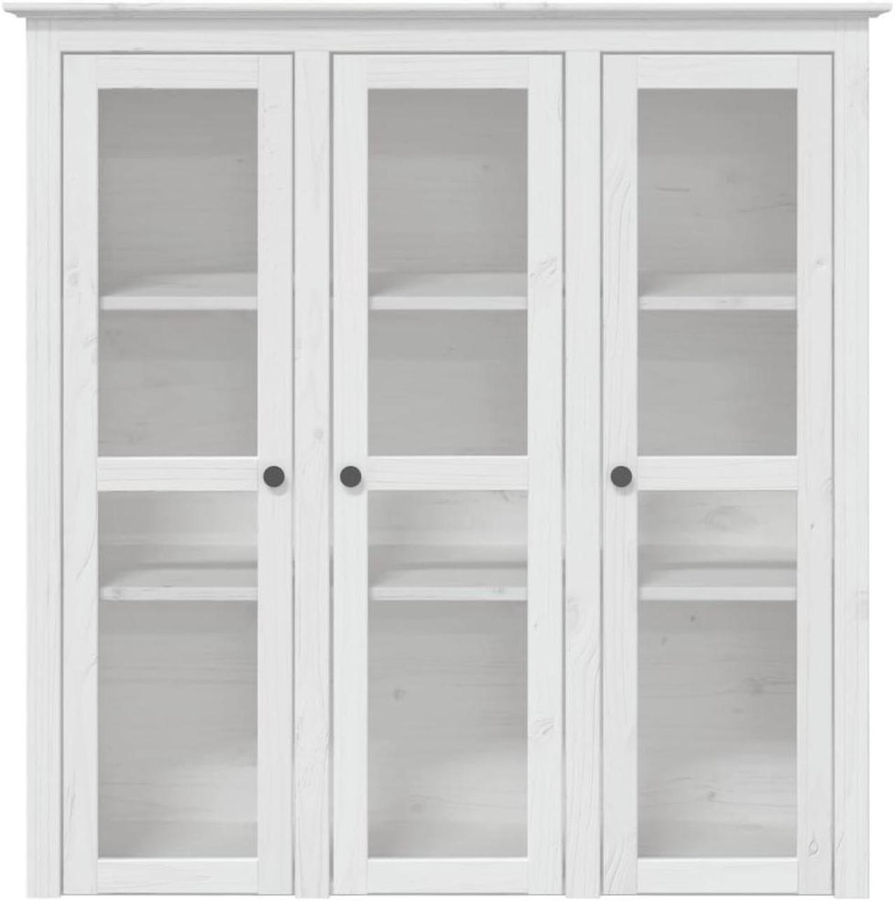 Alt view image 3 of 6 - vidaXL Cabinet Storage Book Cabinet with Glass Doors BODO White Solid Wood Pine