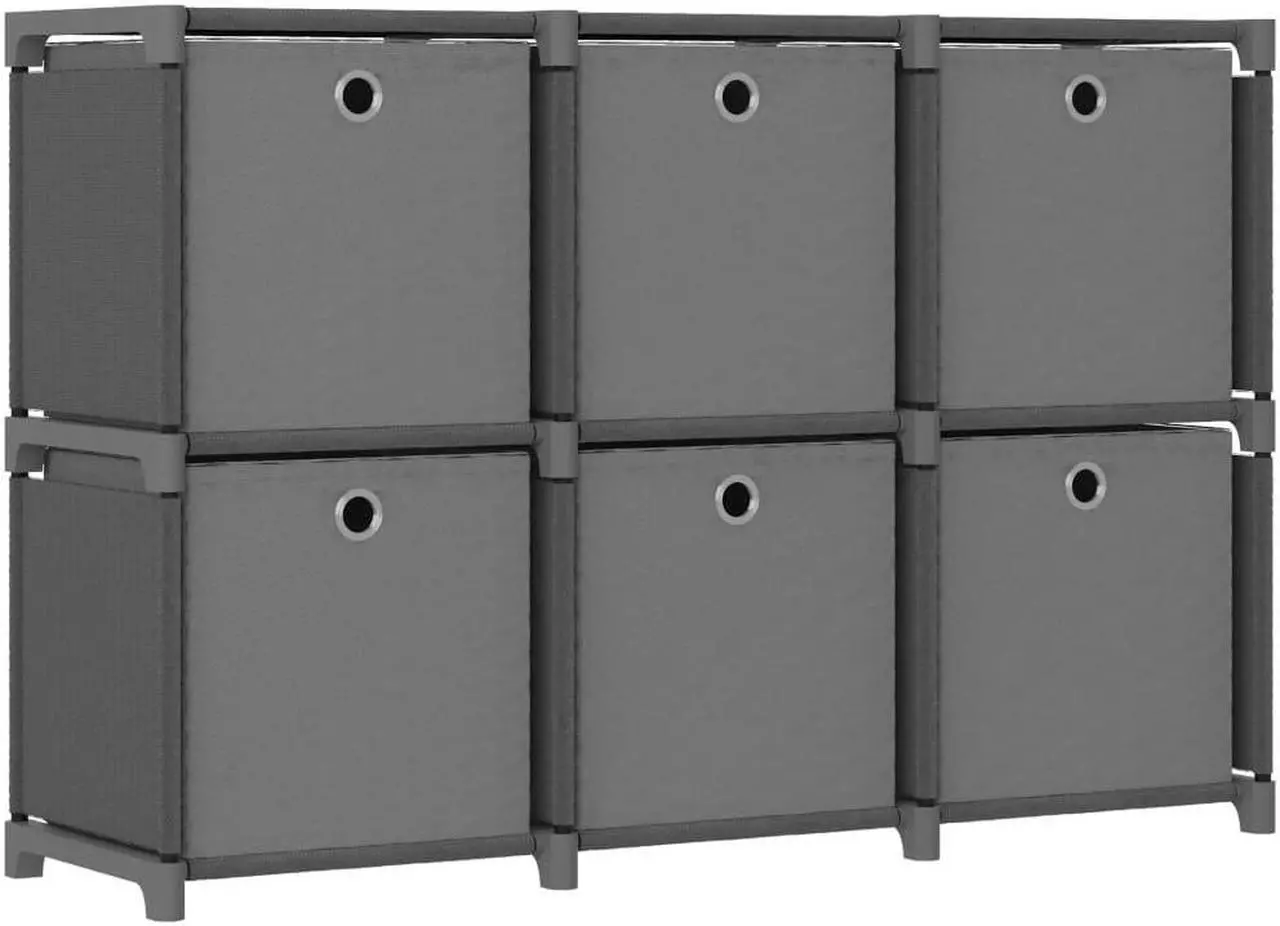 Main image of vidaXL Display Shelf Free Standing 6-Cube Storage Shelf with Boxes Gray Fabric