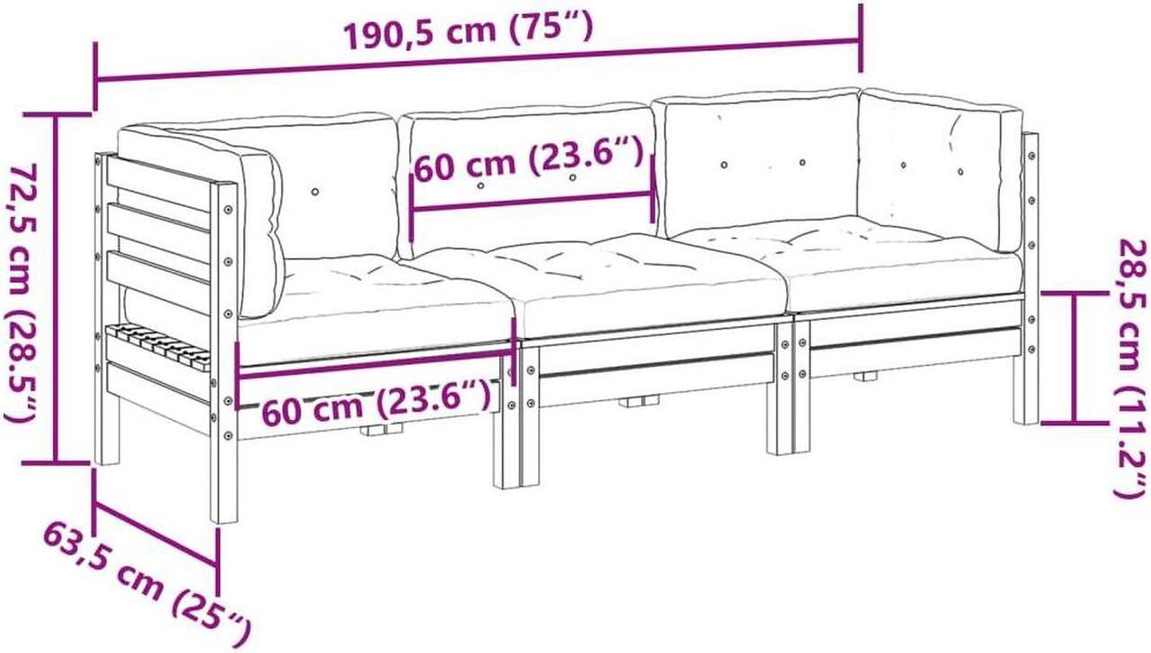 Alt view image 4 of 7 - vidaXL Patio Sofa Set with Cushions Outdoor 3 Piece Wax Brown Solid Wood Pine