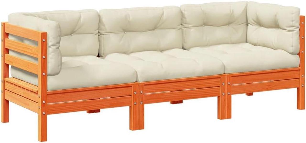 Alt view image 3 of 7 - vidaXL Patio Sofa Set with Cushions Outdoor 3 Piece Wax Brown Solid Wood Pine
