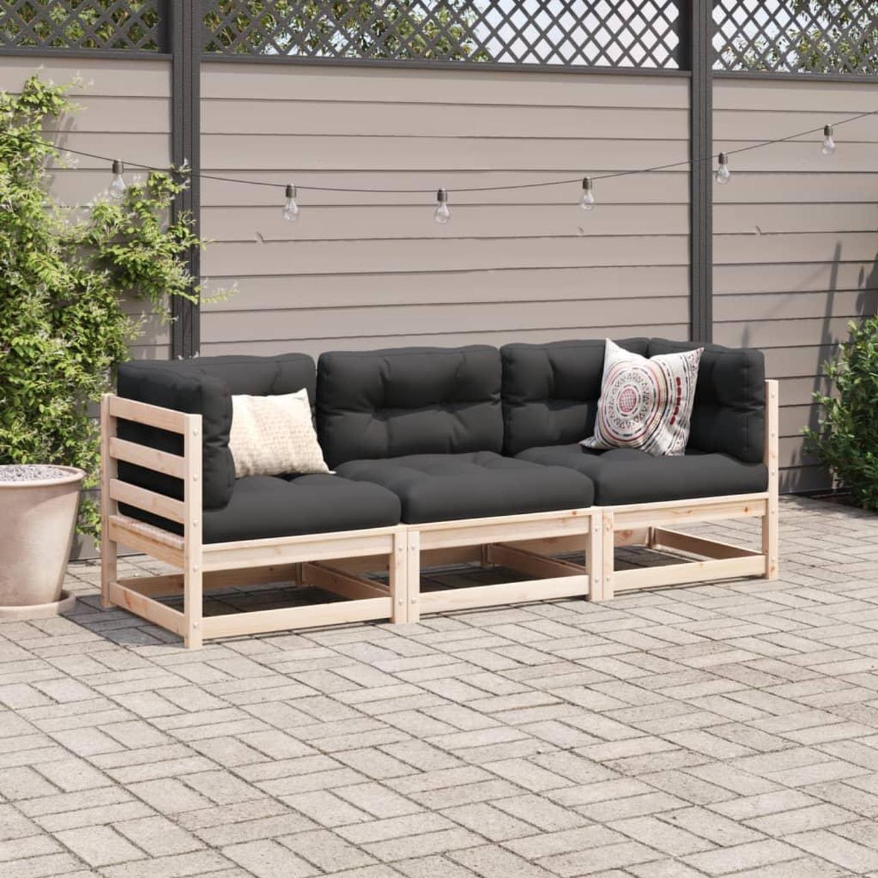 Alt view image 2 of 6 - vidaXL Patio Sofa Set Furniture Outdoor Garden Backyard 3 Piece Solid Wood Pine
