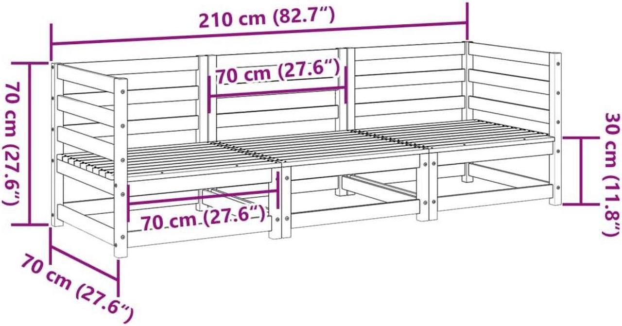 Alt view image 4 of 6 - vidaXL Patio Sofa Set Furniture Outdoor Garden Backyard 3 Piece Solid Wood Pine