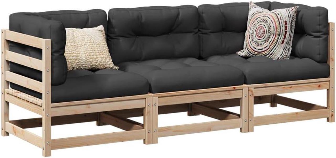 Main image of vidaXL Patio Sofa Set Furniture Outdoor Garden Backyard 3 Piece Solid Wood Pine