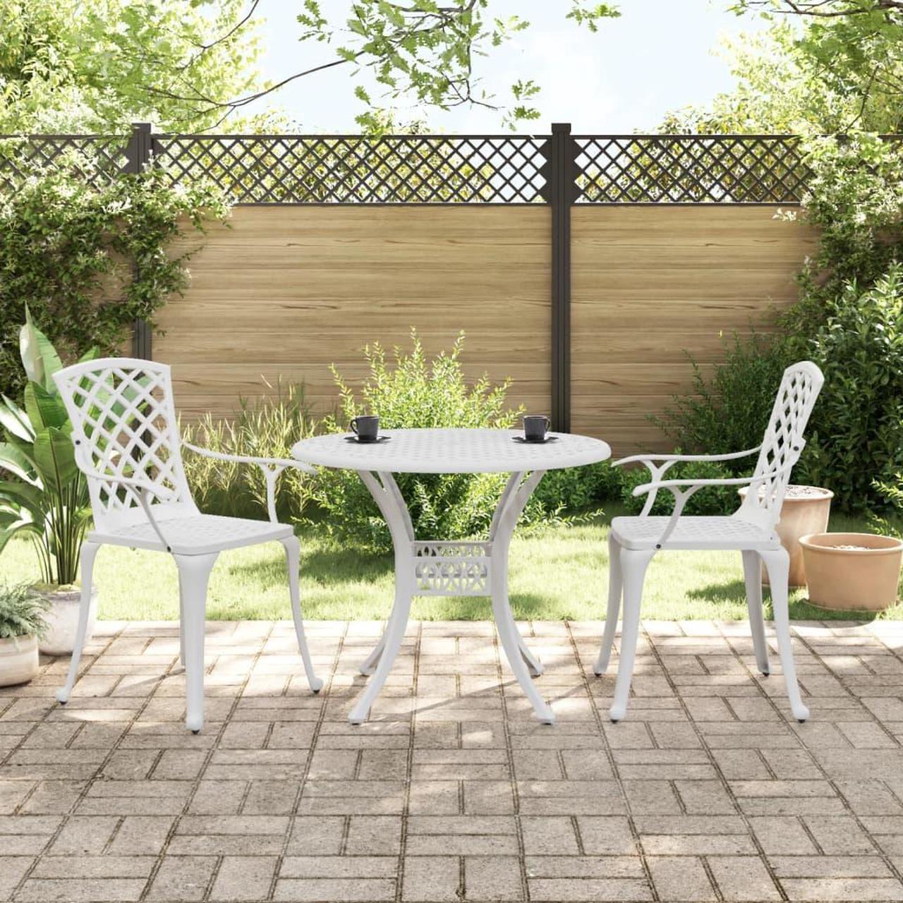 Main image of vidaXL Bistro Set Table and Chair Patio Furniture 3 Piece White Cast Aluminum