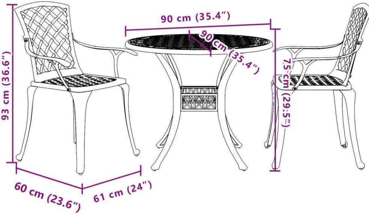 Alt view image 3 of 5 - vidaXL Bistro Set Table and Chair Patio Furniture 3 Piece White Cast Aluminum
