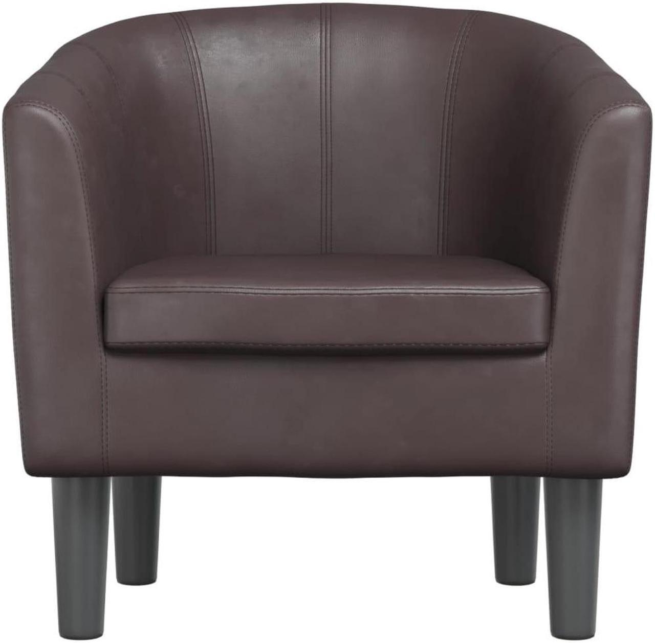 Alt view image 3 of 7 - vidaXL Tub Chair Accent Barrel Armchair for Living Room Brown Faux Leather